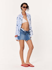 Blueberry Gingham Printed Cropped Shirt